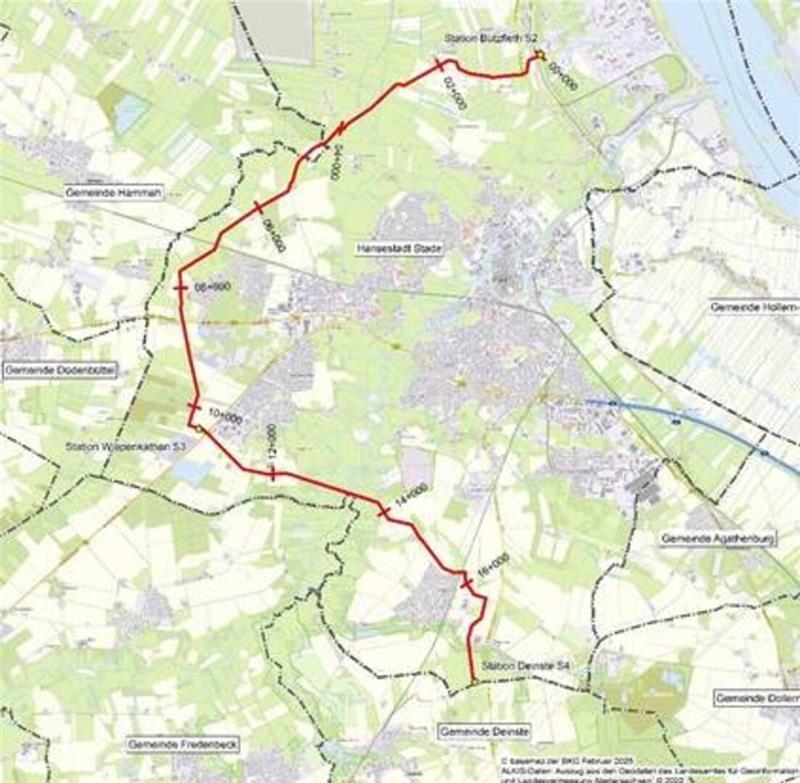 Die neue Gasleitung, die von Stade-Bützfleth gen Deinste führt, ist rot markiert.