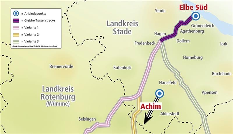Die neue Gasleitung führt vom Netzpunkt „Elbe Süd“ im Alten Land bis nach Achim bei Bremen.