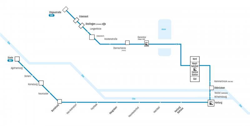 S5 ersetzt S3: Das ändert sich für S-Bahn-Pendler im Kreis Stade Die neue S5 im Streckenplan. Dieser gilt vom 10. Dezember an. Grafik: S-Bahn Hamburg