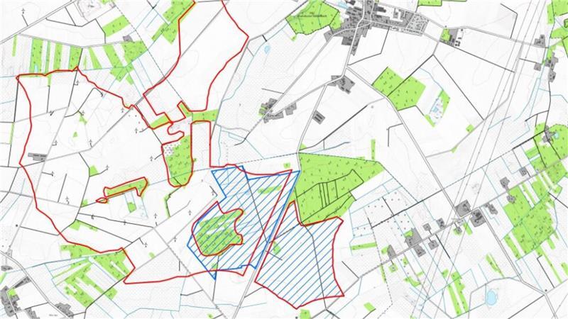 Windpark Kutenholz soll wachsen: Ein Risiko und erstes Stimmungsbild Die roten Markierungen zeigen das RROP vom November 2025, die blauen Linien den Antrag auf Aufstellung eines Flächennutzungsplans.