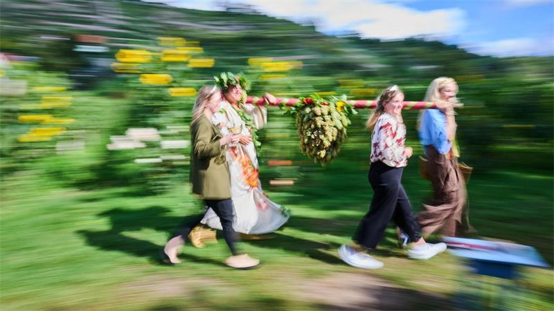 Die sächsischen Weinhoheiten tragen die gebundene Kalebstraube durch den Weinberg von Friedrich Aust.