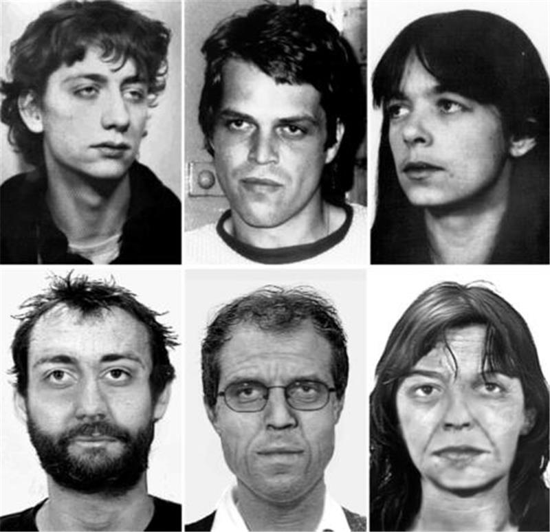 Mathe-Nachhilfe und Kekse: Was Nachbarn über RAF-Terroristin Klette sagen Die undatierten Handouts des Bundeskriminalamtes (BKA) zeigen Fahndungsfotos (oben) und Alterssimulationen (unten) von Burkhard Garweg (l-r), Ernst-Volker Staub und Daniela Klette, Mitglieder der inzwischen aufgelösten terroristischen Vereinigung RAF (Rote Armee Fraktion).