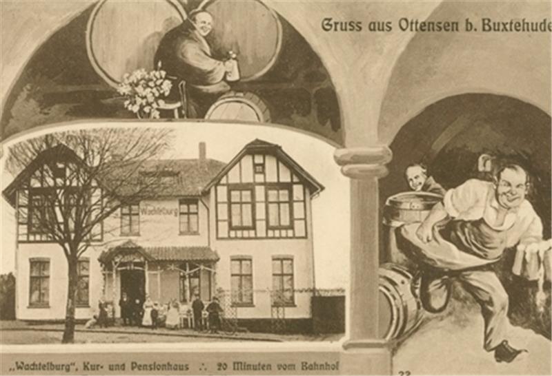 Diese Ansichtskarte der Wachtelburg entstand um 1910 und zeigt die Wachtelburg inmitten der Heide. Heute ist das Restaurant von Wohnbebauung umgeben.