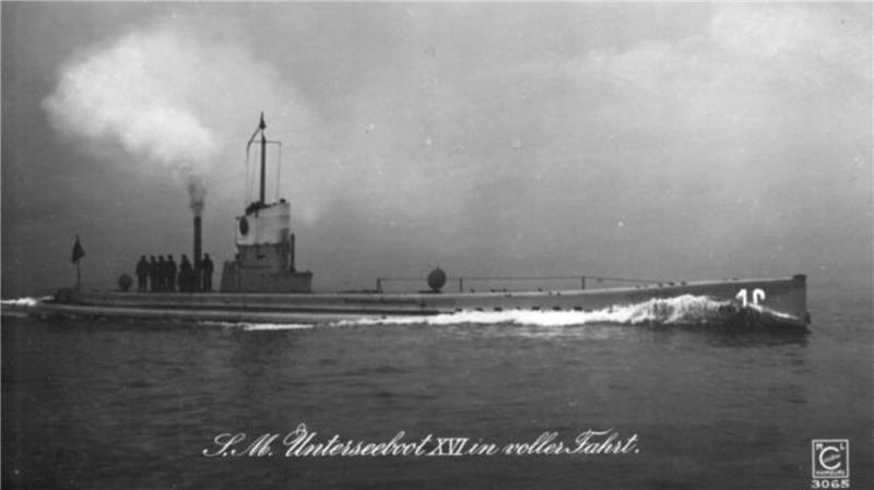 U-Boot-Bergung in der Nacht: Das Wrack aus dem Ersten Weltkrieg ist jetzt in Cuxhaven Feldpostkarte aus dem Jahr 1915 mit dem U-Boot U16.