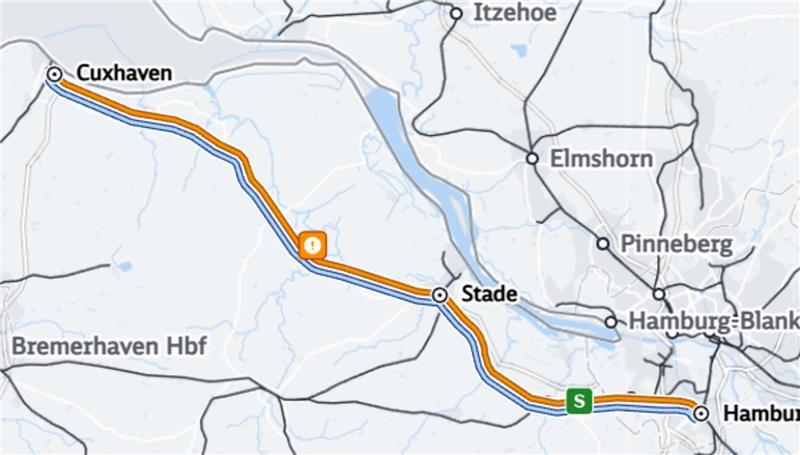 Diese Grafik zeigt an, auf welchem Teil der RE-Strecke es derzeit zu Zugausfällen und Verspätungen kommt. 