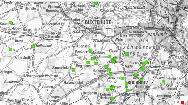 Diese Karte zeigt die Situation südlich von Buxtehude für die Jahre 2024 und 2025.