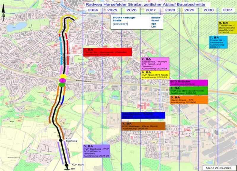 Dauerbaustelle Harsefelder Straße: Baufeld zieht weiter – Was sich ändert Diese Karte zeigt die unterschiedlichen Bauabschnitte entlang der Harsefelder Straße.