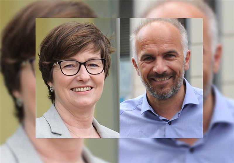 Diese Konstellation ist auch bei der Wahl 2021 möglich: Michael Lemke (Grüne) gratuliert Katja Oldenburg-Schmidt (parteilos) zu ihrem Wahlsieg.