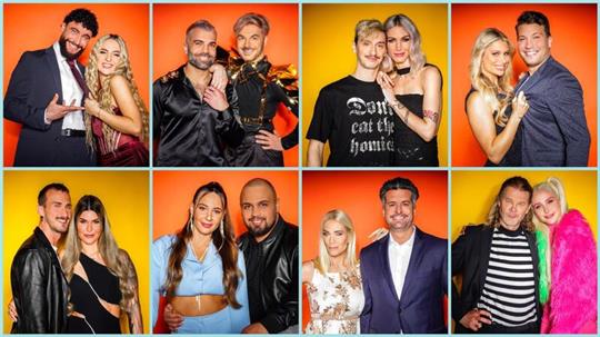 Diese Paare sind 2024 in der RTL-Show „Das Sommerhaus der Stars - Kampf der Promipaare“ dabei: Influencer Umut Tekin und Emma Fernlund, Rafi Rachek und Reality-Icon Sam Dylan, Model und Influencerin Tessa Bergmeier und Freund Jakob, Vanessa Schmitt und Raúl Richter (V.u.l.): Freund Michael und Reality-Personality Gloria Glumac, TV-Sternchen Alessia Herren und Partner Can, Designerin Sarah Kern und Tobias Pankow, Model Theresia Fischer und Stefan Kleiser. (zu dpa: „„Sommerhaus der Stars“ mit Sarah Kern und gleich zwei „GNTM“-Models“)