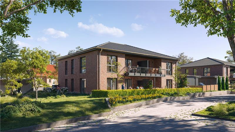 Auf ehemaligem Gärtnerei-Gelände entsteht Wohnraum mitten in Harsefeld Diese Visualisierung zeigt, wie die neuen Mehrfamilienhäuser am Gierenberg später aussehen sollen.