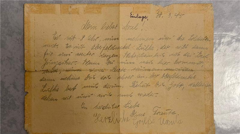 Diesen Zettel klebte Ursula Piepenburgs Mutter als Botschaft an eine Wand des Gebäudes in Danzig, in dem sie und ihr Mann sich das letzte Mal gesehen hatten.