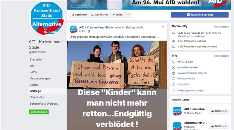 Dieser Screenshot zeigt den inzwischen gelöschten Beitrag der AfD. Quelle: Screenshot Facebook/<a href=http://www.maz-online.de target=_blank>Märkische Allgemeine</a>