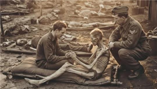 Dieser Screenshot zeigt eines der KI-generierten Bilder, die angeblich im Lager Sandbostel aufgenommen wurden, aber nicht echt sind.