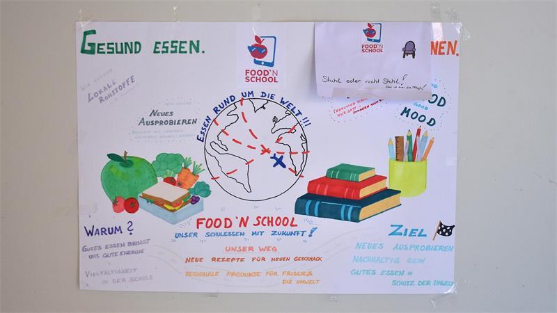 Teamarbeit für gesundes Essen: Sie ernten für die Geestlandschüler Dieses Plakat manifestiert die Ziele der Schule, was eine gesunde Ernährung alles ausmacht.