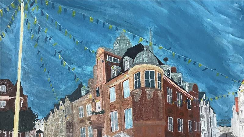 Dieses und andere Gemälde der Schülerinnen und Schüler sind in der Stadtbibliothek zu sehen.