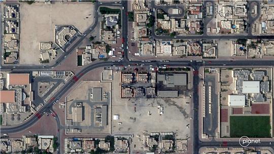 Dieses von Planet Labs PBC zur Verfügung gestellte Satellitenfoto zeigt einen Gebäudekomplex (M) nach einem israelischen Angriff in der katarischen Hauptstadt. (Bestmögliche Qualität)
