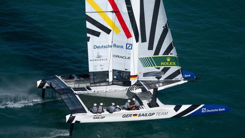 Vettels Segel-Team zahlt weiter Lehrgeld in Dubai Dieses von SailGP zur Verfügung gestellte Foto zeigt das Germany SailGP Team um Steuermann Erik Heil im Einsatz.