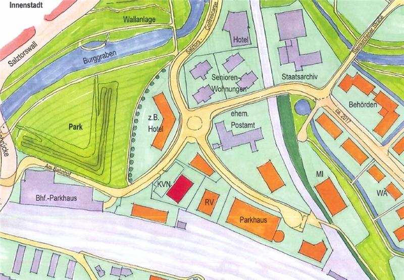 Das sind Stades neueste Bau-Pläne Direkt an den Gleisen auf der Fläche des alten Güterbahnhofs wurden neue Gewerbeflächen geschaffen. Skizze Architekturbüro Hinck