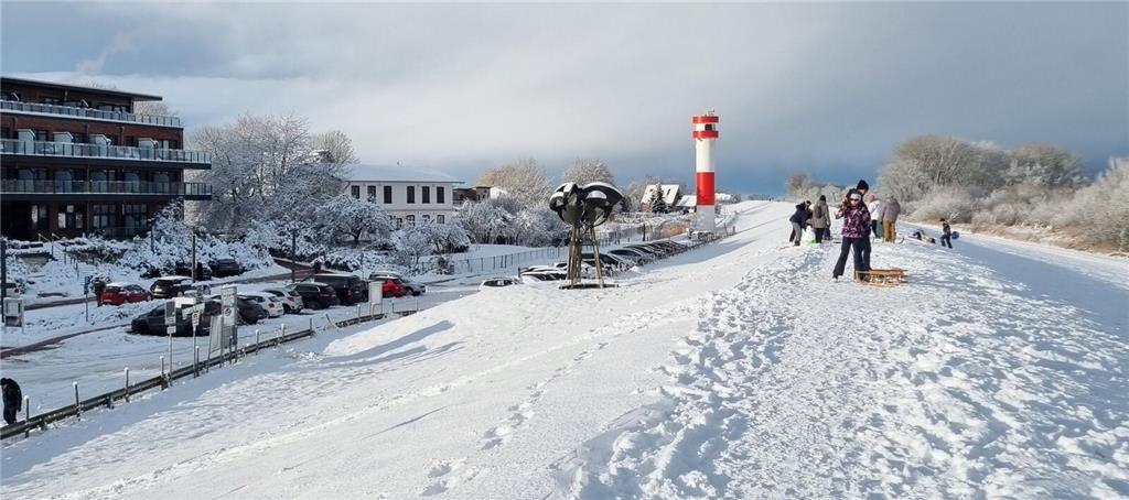 Dirk Ludewig zeigt uns den weiß verzauberten Deich auf Krautsand, direkt vorm El...