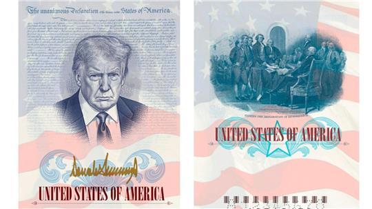Donald Trump im Pass: Das Abbild des US-Präsidenten wird auf der Innenseite einer Sonderausgabe der amerikanischen Reisedokumente zu sehen sein.