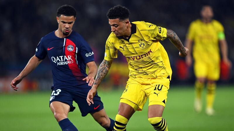 Dank Hummels nach Wembley: BVB im Champions-League-Finale Dortmunds Jadon Sancho (r) im Zweikampf mit Warren Zaire-Emery von Paris.