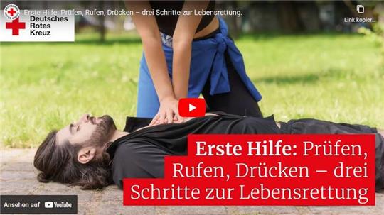 Drei Schritte zur Lebensrettung werden in einem Video auf der DRK-Webseite auf www.drk.de/hilfe-in-deutschland/erste-hilfe/ aufgezeigt.