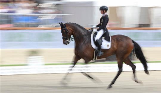 Dressurreiterin Helen Langehanenberg reitet auf Annabelle bei der Dressur-Europameisterschaft Freestyle. Archivfoto: Friso Gentsch/dpa