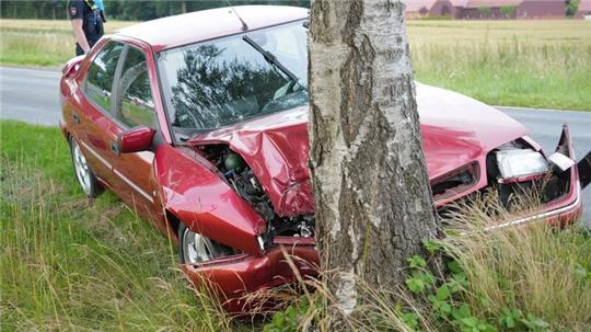 Ein Autofahrer versuchte einem Radfahrer auf der Fahrbahn auszuweichen und fuhr gegen einen Baum (Symbolbild).