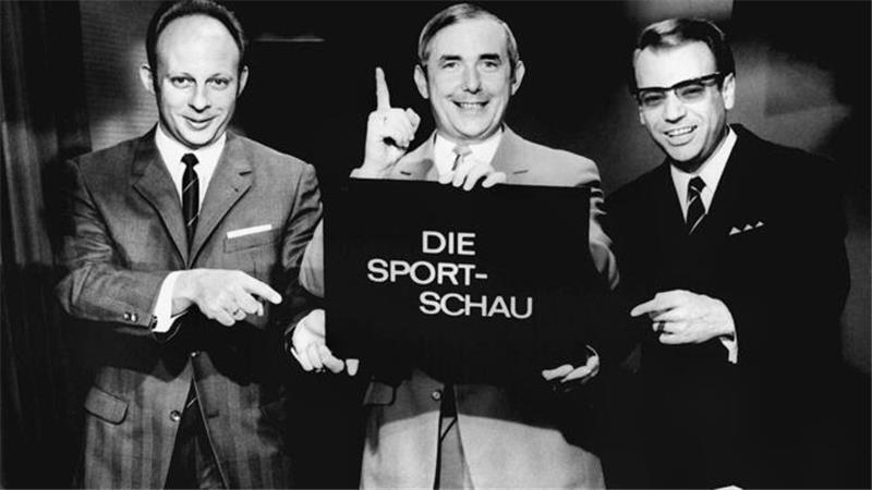 Ein Bild aus dem Jahr1967 mit den „Sportschau“-Moderatoren Dieter Adler, Ernst Huberty und Addi Furler.