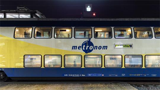 Der Waggon eines Metronom-Zuges.