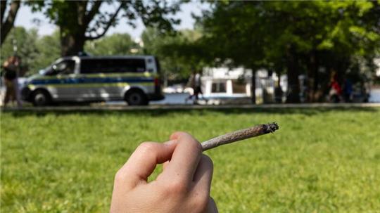 Ein Mensch hält einen Joint in der Hand.