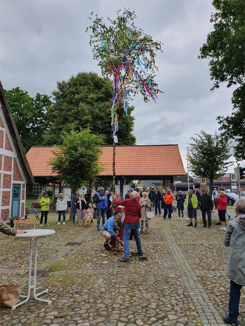 Ein Pfingstbaum fürs ganze Dorf - beim Schmücken helfen alle mit.