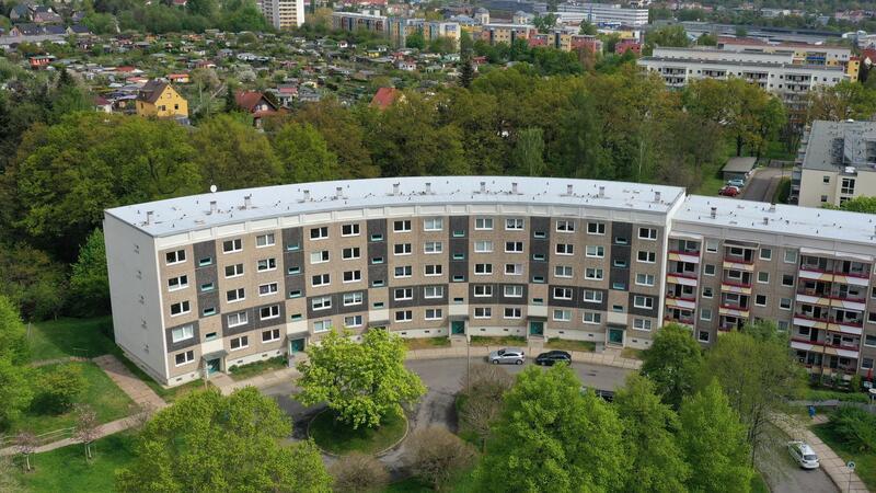 Ein Plattenbau in Gera Lusan, der mittlerweile unter Denkmalschutz steht.