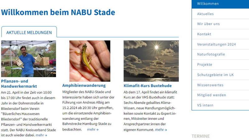 Nabu-Kreisverband verpasst seiner Homepage eine Frühlingskur Ein Screenshot vom runderneuerten Webauftritt des Nabu-Kreisverbands Stade.