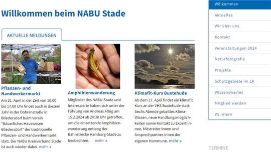 Ein Screenshot vom runderneuerten Webauftritt des Nabu-Kreisverbands Stade.