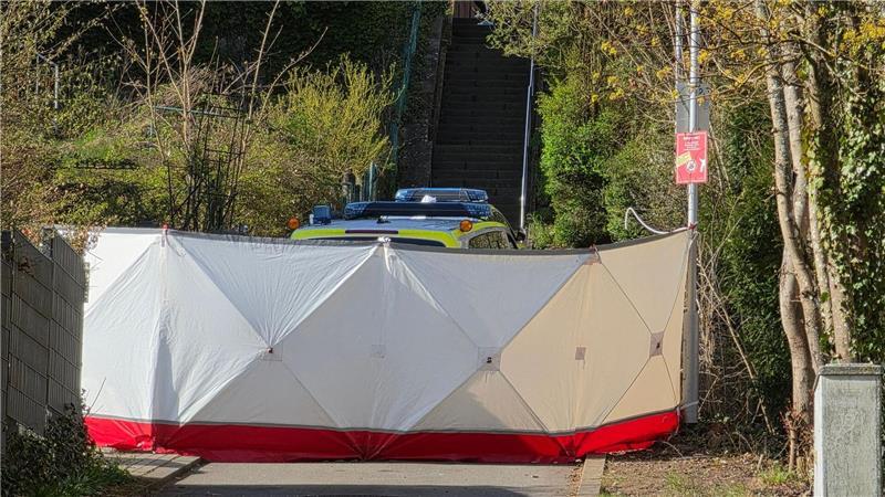 22-Jähriger stirbt nach Polizeischüssen bei Verfolgungsfahrt Ein Sichtschutz verdeckt die Arbeiten am Ort des Einsatzes.