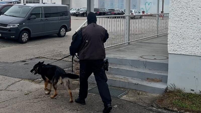 Schlag gegen Islamisten: Brandenburg verbietet Moscheeverein Ein Spürhund kommt zum Einsatz am Vereinssitz des Islamischen Zentrums in Fürstenwalde im Osten Brandenburgs.