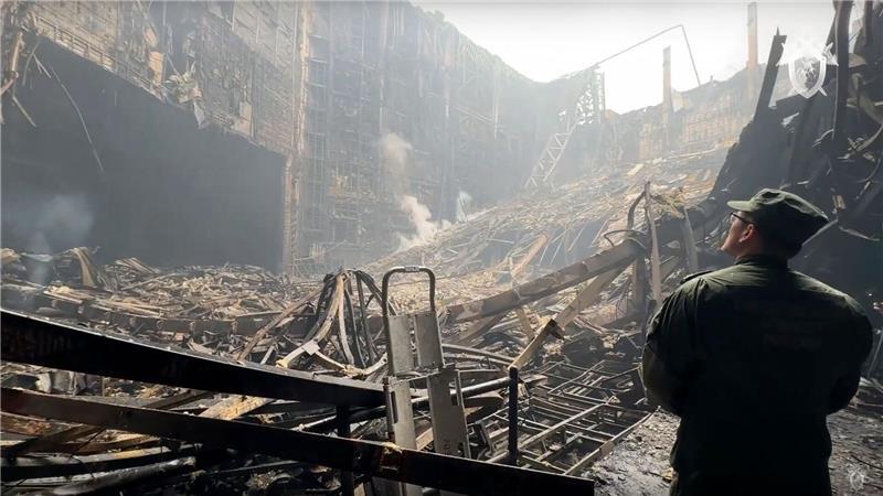 Terror in Moskau mit über 140 Toten - Prozess beginnt Ein Teil der Konzerthalle Crocus City Hall stürzte ein. (Archivbild)