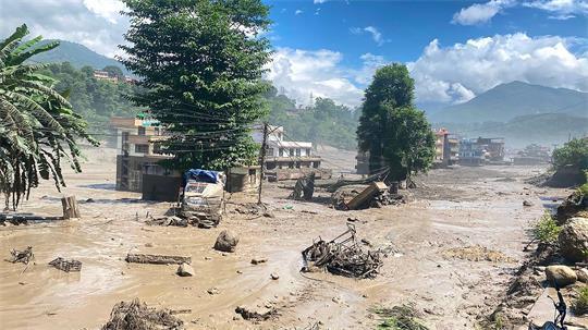 Ein von der Sturzflut betroffenes Gebiet im nepalesischen Distrikt Nuwakot.