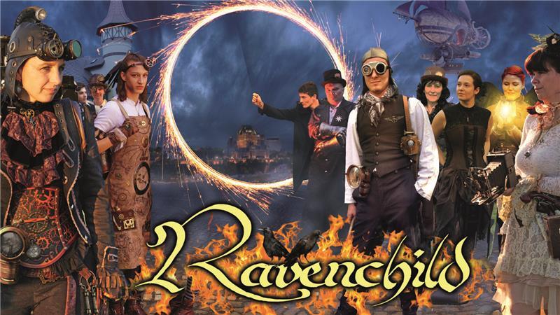 Eine Feuershow brigt die Künstlergruppe Ravenchild beim Steampunk-Festival auf die Bühne.