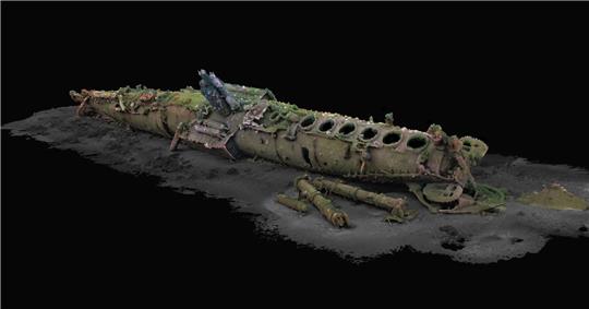 Eine Illustration zeigt das 3D-Modell des 1919 vor Helgoland gesunkenen U-Boots «UC 71».