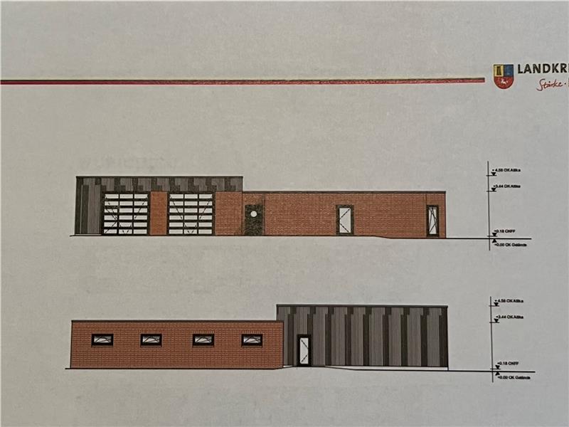 Eine Rettungswache mit zwei Stellplätzen soll in Guderhandviertel gebaut werden. Skizze: Landkreis