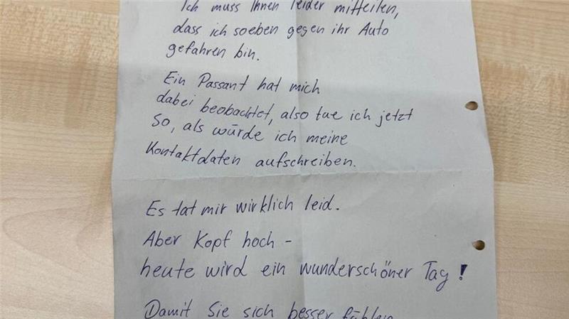 Eine Sonne zum „Trost“, aber keine Telefonnummer des Unfallverursachers. (Foto: Polizei)