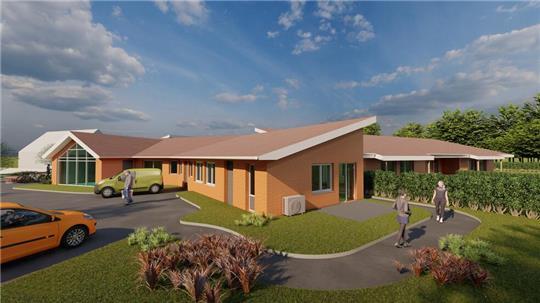 Eine Visualisierung der geplanten Kita „Haus der kleinen Entdecker“ an der Schwingestraße mit Blick von Norden.