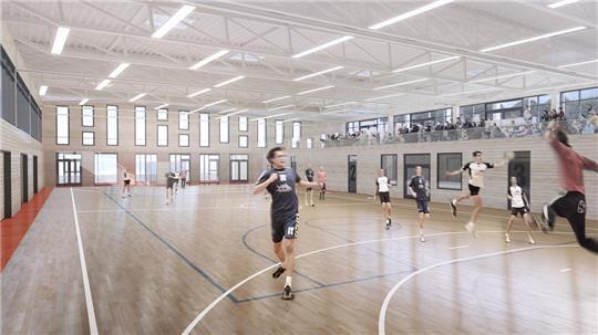 Eine Visualisierung des ersten Bauentwurfs 2023 legte Wert auf viel Platz in der Halle, auch für Zuschauer.