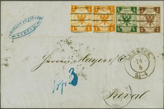 Eine alte Postsendung mit seltenen Postwertzeichen aus der Sammlung des  Tengelmann-Chefs und Milliardärs Erivan Haub.