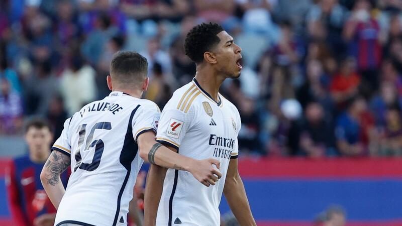 Real siegt dank Bellingham: Gündogans Tor reicht Barça nicht Einmal mehr der Matchwinner für Real Madrid: Jude Bellingham (r).