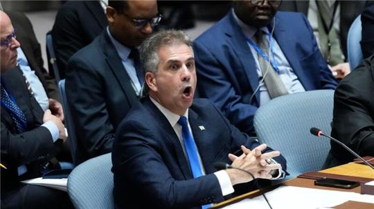 Eli Cohen, Außenminister von Israel, spricht während einer Sitzung des Weltsicherheitsrat im Hauptquartier der Vereinten Nationen.