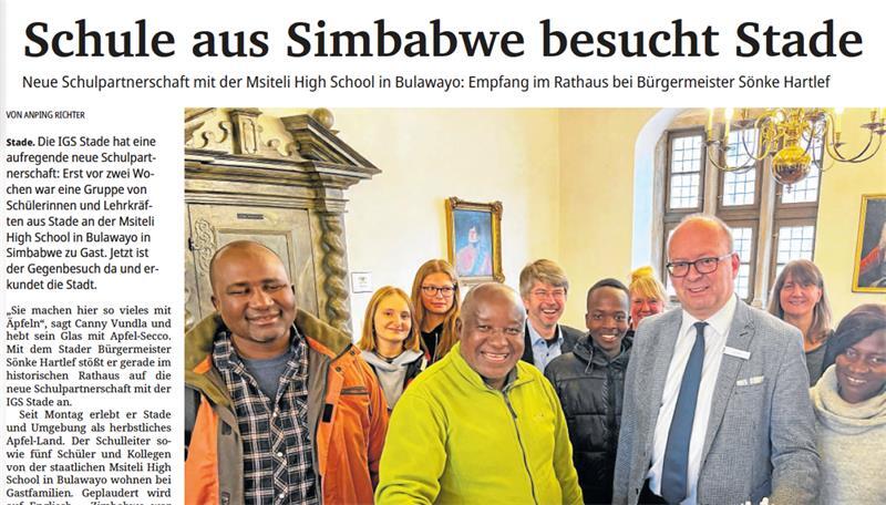 Kein deutsches Visum für Besuch aus Simbabwe: Stader Schüler beschämt Empfang im Rathaus: So berichtete das TAGEBLATT 2022 über den Beginn des Austauschs.