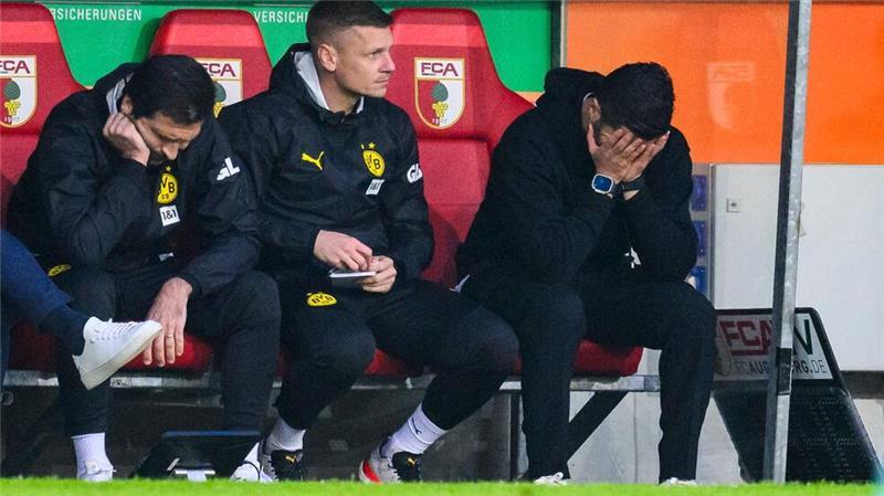 Kehl stützt BVB-Coach Sahin: „Marschieren gemeinsam weiter“ Enttäuschung pur: BVB-Trainer Nuri Sahin (r.) während des Spiels auf der Bank.
